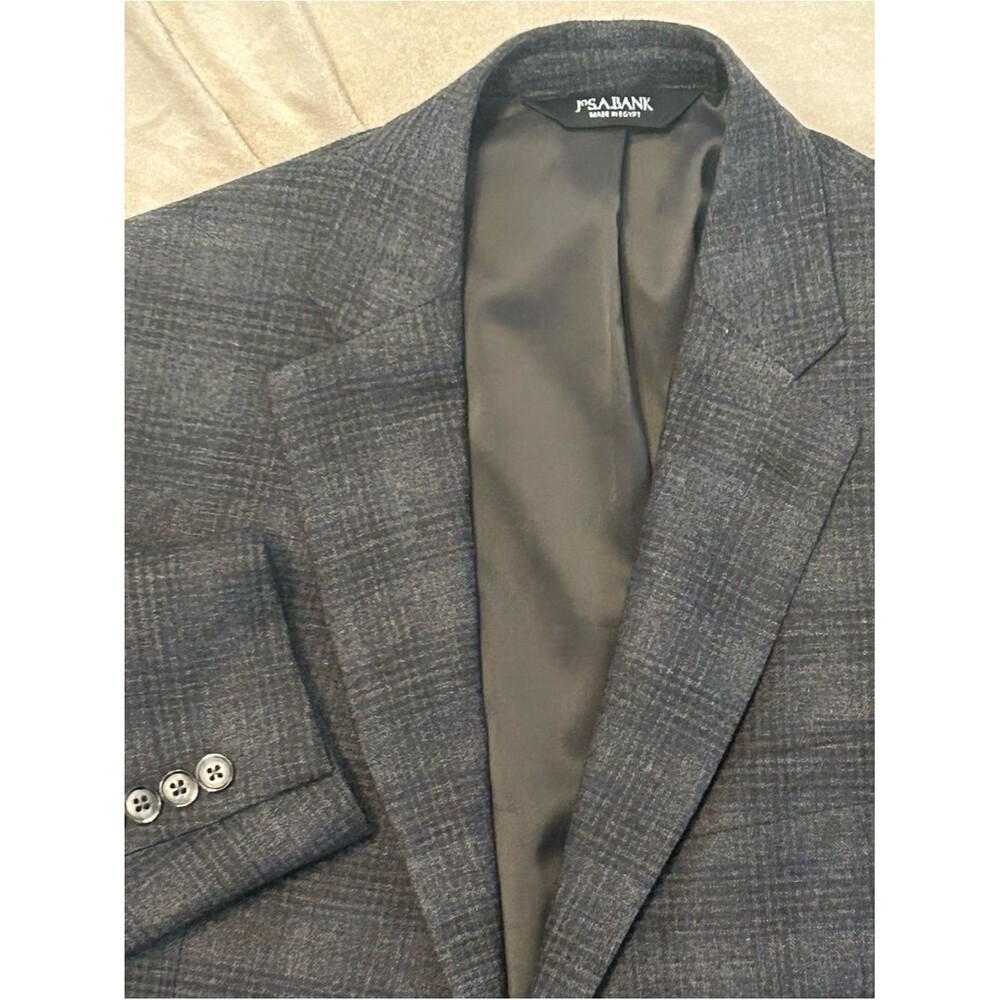 Jos. A. Bank Traveler Blazer 40R Mens Charcoal Gray Plaid 100% Wool Sport Coat